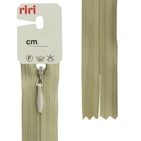 Молния потайная (скрытая) RIRI Т3 (3 мм) 1 зам., н/раз., 22 см, цв.2809, бежевый-зеленый св., 10 шт