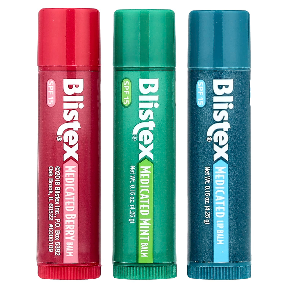 Blistex, Лечебный бальзам для губ, SPF 15, мята, ягоды, классический, 3 шт. В упаковке, 4,25 г (0,15 унции)