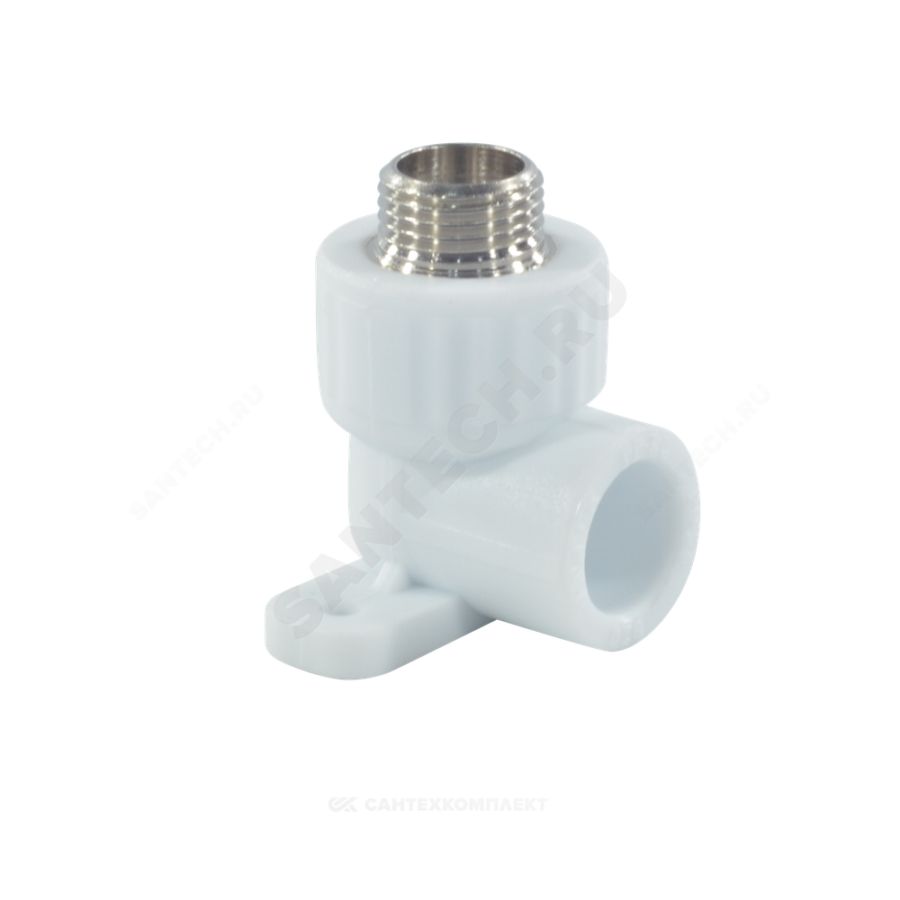 Угольник PP-R комбинированный белый Дн 20х1/2" НР с креплением VALFEX 10121020