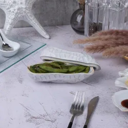 Блюдо для подачи 15*5,9 см h7 см 130 мл для закусок крышкой Groundnut Gray Frutti di Mare P.L. [1]