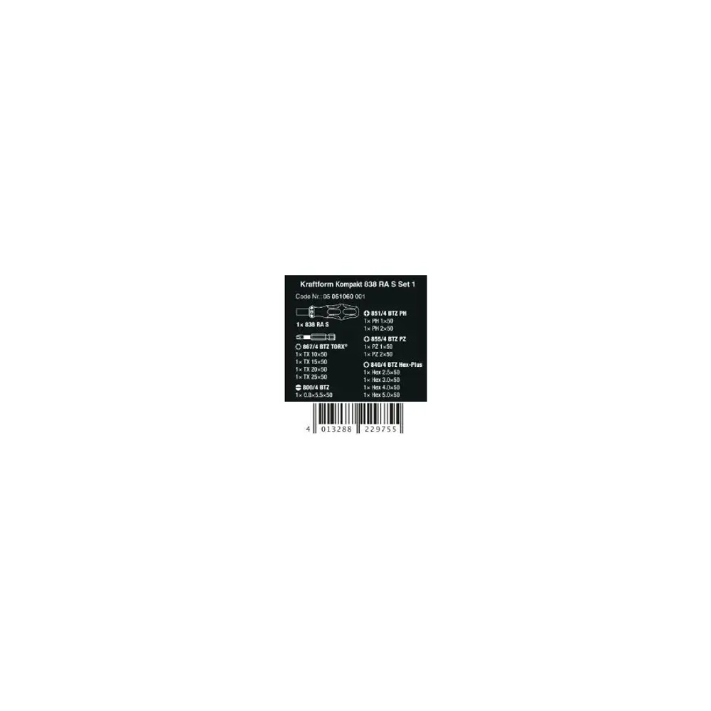 Трещоточная отвёртка в наборе Kraftform Kompakt 838 RA S Set 1 WERA 05051060001
