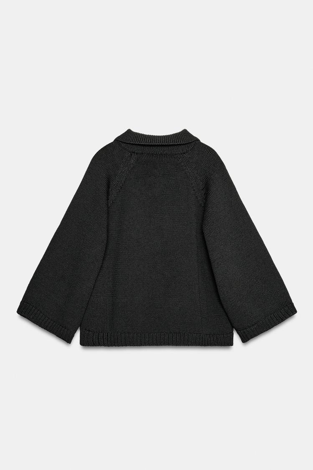 ZARA ТРИКОТАЖНЫЙ СВИТЕР С ВОРОТНИКОМ ПОЛО, ЧЕРНЫЙ