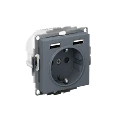 Розетка с USB A+A с заземлением и защитными шторками Systeme Electric AtlasDesign Грифель ATN000730
