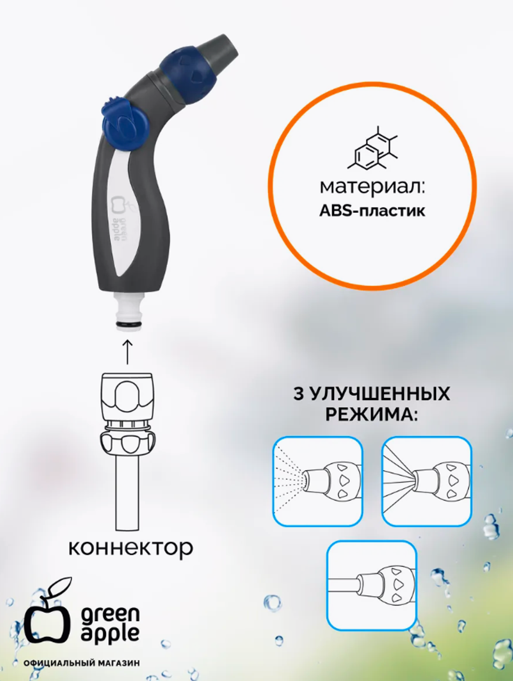 Пистолет-распылитель ECO GAEP12-01, пластик, 3 режима, синий