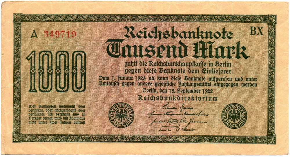 Банкнота Германия, Веймарская республика 1000 марок 1922 год