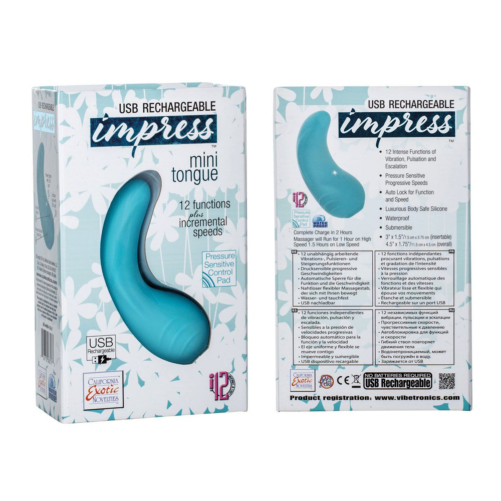 Голубой вибромассажер Mini Tongue - 11,5 см. (Цвет: бирюзовый)