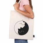 Сумка-шоппер BRAUBERG PREMIUM, канвас, 40х35 см, на кнопке, карман, бежевый, "Yin-yang", 271901