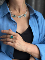 HMG MT Enamel Silver Колье chain mix арт.1490, с бирюзовой эмалью