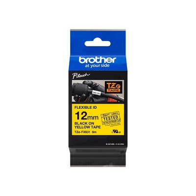 Brother TZE-FX631 кассета с лентой для печати наклеек (эластичная), чёрный шрифт на жёлтой основе, 12мм*8м