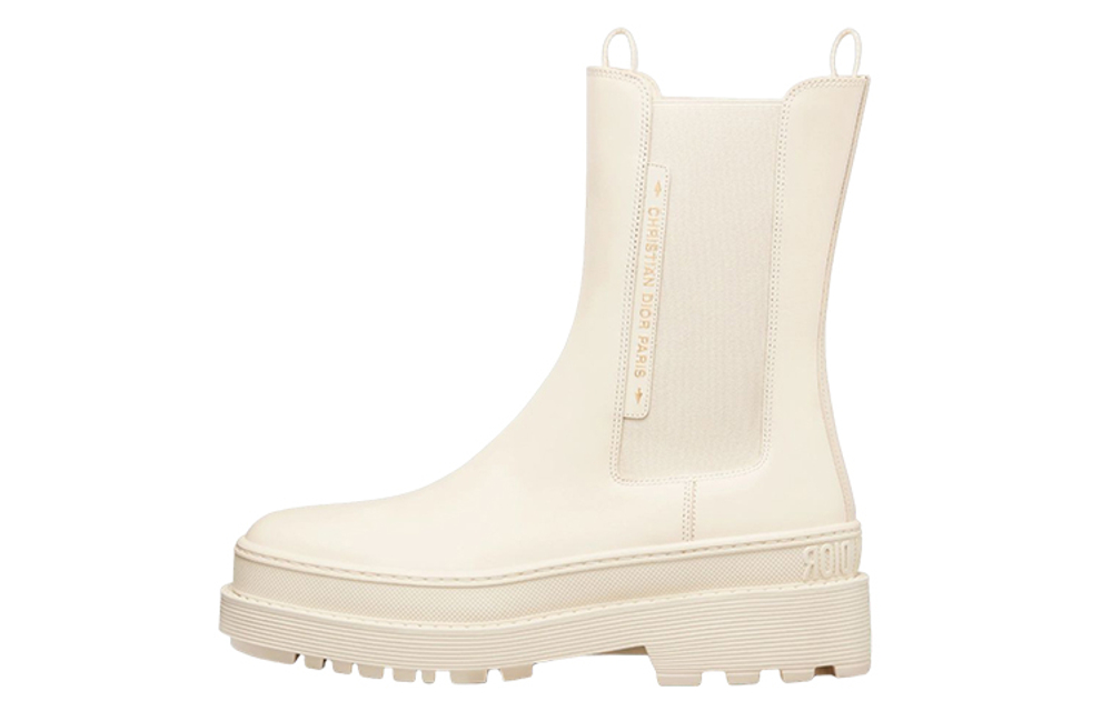 DIOR Trial Cow Leather Chelsea Boots Women"s White