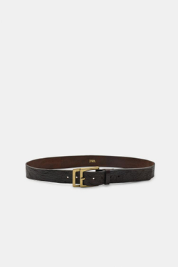 ZARA КОЖАНЫЙ РЕМЕНЬ С ДВОЙНОЙ ПРЯЖКОЙ, ШОКОЛАДНЫЙ
