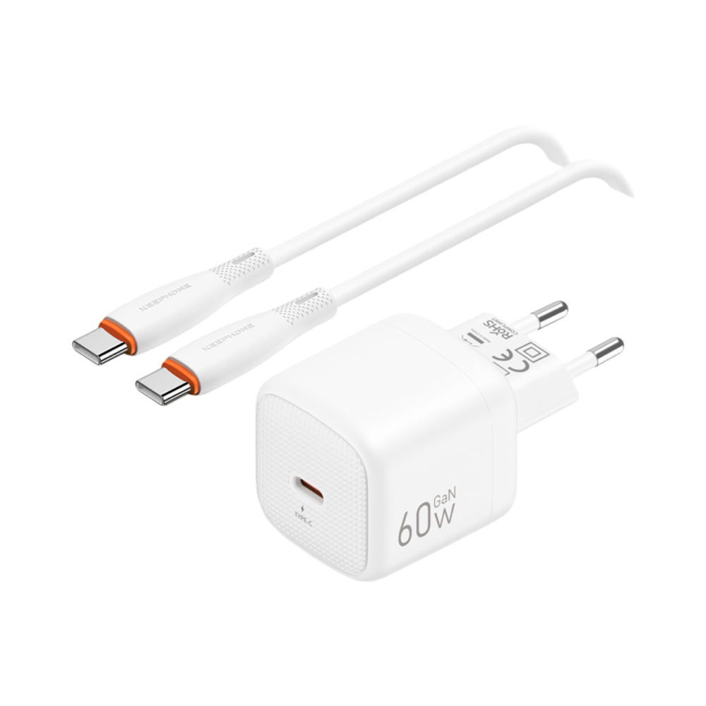 Сетевое зар. устр. Keephone Thomas KP-EB0112 1C 60W Gan с кабелем Type-C на Type-C белое