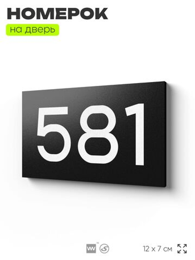 Номер на дверь 581, табличка на дверь для офиса, квартиры, кабинета, аудитории, склада, черная 120х70 мм, Айдентика Технолоджи