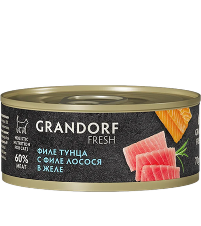 Grandorf Fresh консервы для кошек Филе тунца с филе лосося в желе 70гр.