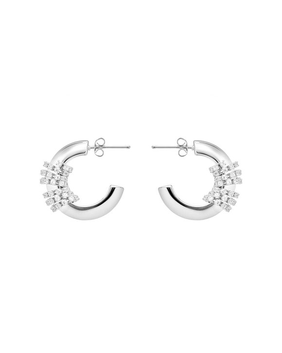 Серьги кольца, спираль из циркониев, серебро