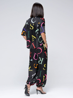 Костюм с Алладинами летний шелковый "ART SILK", 713.9062.06.03, цвет черный буквы
