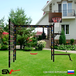 Уличная шведская стенка Sv Sport рукоход с комплектом турник прямой У5494К (Брусья/Скамья/"Лодочка"/Щит баскет/Сетка)