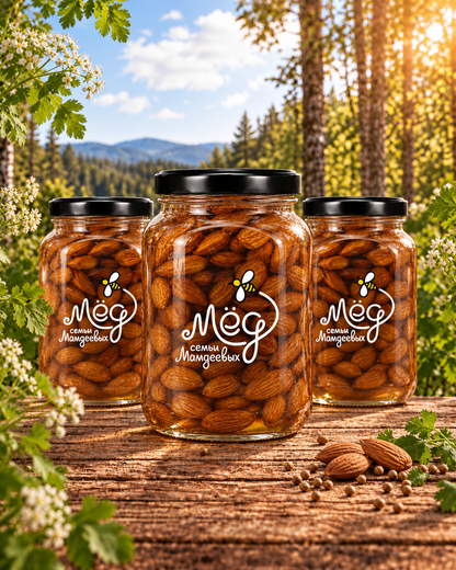 Мёд натуральный кориандровый с миндалем