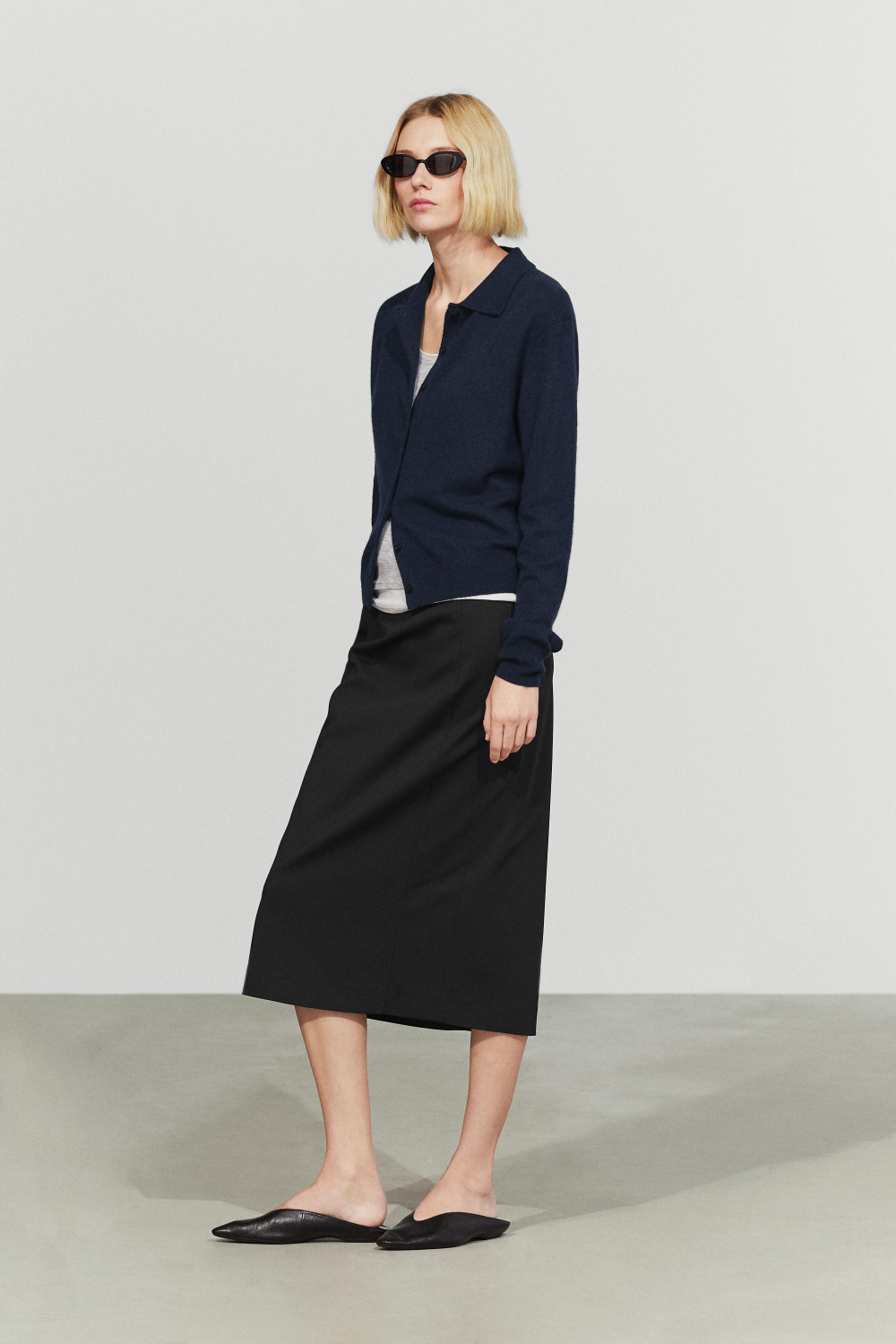 Massimo Dutti Кардиган из 100% кашемира с воротником поло, темно-синий