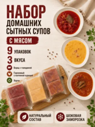Набор домашних сытных супов с мясом / 9 шт