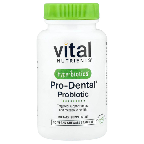 Vital Nutrients, Hyperbiotics®, Pro-Dental®, пробиотик, натуральный мятный вкус, 90 веганских жевательных таблеток