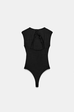 ZARA БОДИ С ВЫРЕЗОМ НА СПИНКЕ И КРУЖЕВОМ, ЧЕРНЫЙ