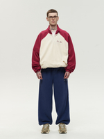 Drawstring Half-Zipped Sweatshirt Raspberry - Cream