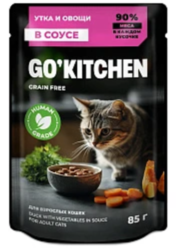 GO'KITCHEN паучи Полнорационный консервированный корм для взрослых кошек: с уткой и овощами в соусе