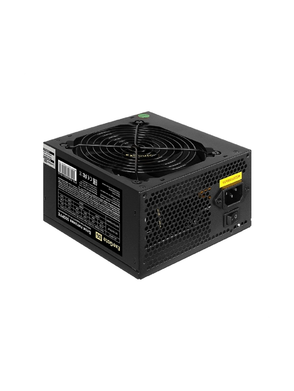 Блок питания 500W ExeGate 500PPE (ATX, APFC, PC, КПД 80% (80 PLUS), 12cm fan, 24pin, 2x(4+4)pin, 2xPCI-E, 5xSATA, 3xIDE, black, кабель 220V в комплекте)