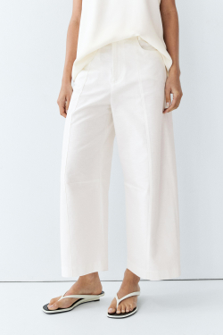 Massimo Dutti Брюки прямого кроя из смеси хлопка и льна, белый