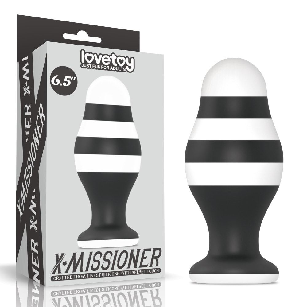 Черно-белая анальная втулка 6.5 X-Missioner Butt Plug - 17 см. (Цвет: черный с белым)