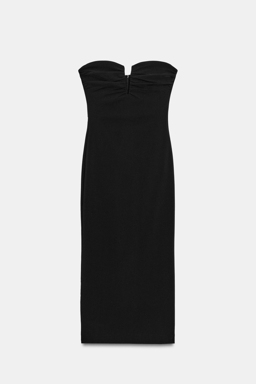 ZARA ПЛАТЬЕ МИДИ СО СБОРКАМИ И ВЫРЕЗОМ, ЧЕРНЫЙ