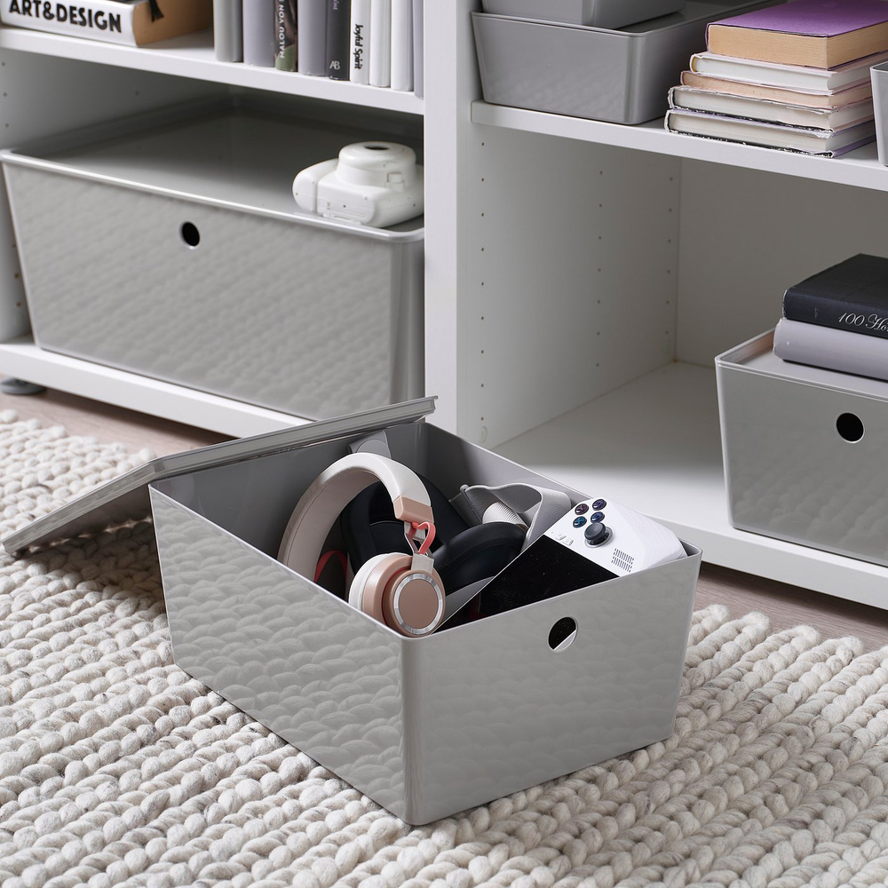 IKEA KUGGIS  (ИКЕА КУГГИС)  -  Контейнер - светло-серый 26x35x15 см
