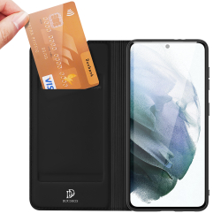 Чехол книжка из PU кожи черного цвета от Dux Ducis для Samsung Galaxy S21 FE, серия Skin Pro Series
