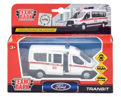 Модель ин. мет. "Ford Transit. Скорая помощь" 12см, открыв.двери, в коробка SB-18-18-A-W-WB (Технопарк)