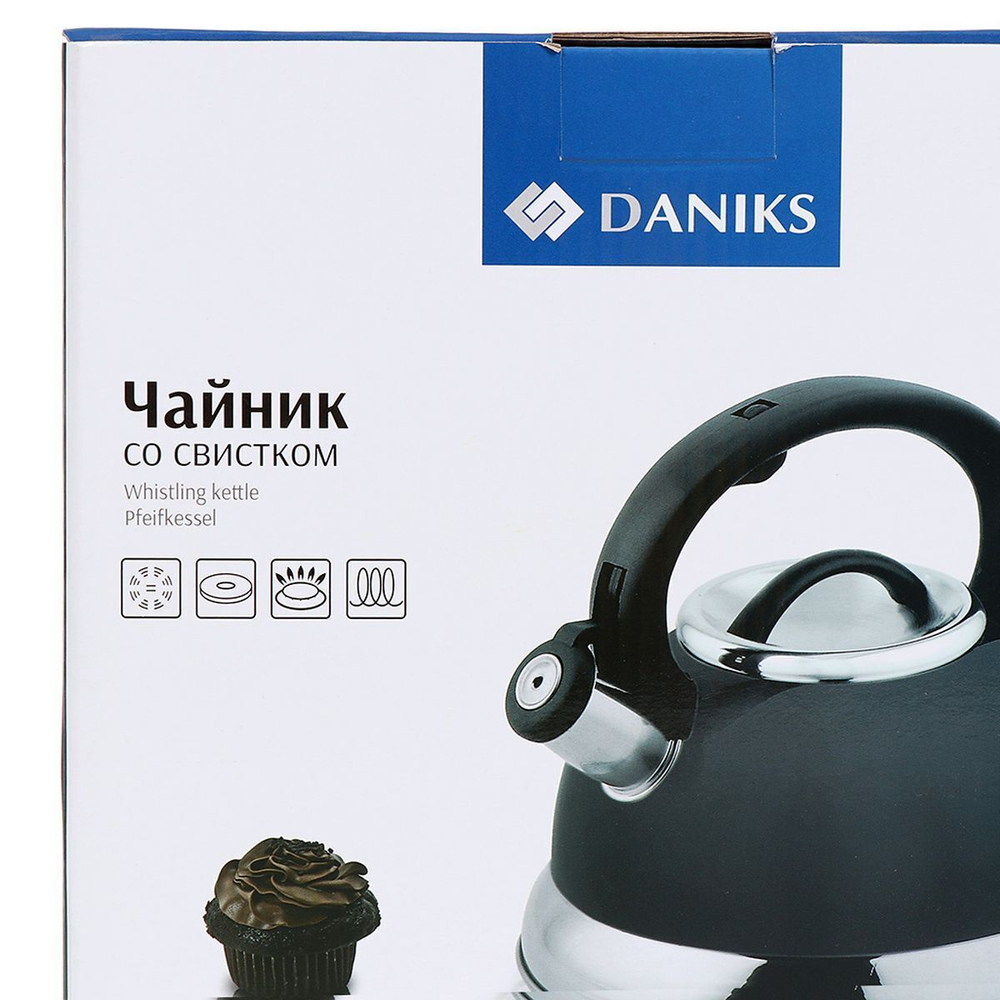 Чайник нерж, 2.5 л, свист, мат, ручк металл, Daniks, чер, GS-04017