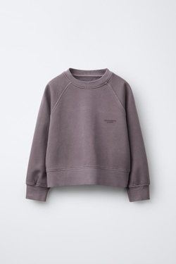 ZARA ТОЛСТОВКА ИЗ ТКАНИ С ЭФФЕКТОМ ПОТЕРТОСТИ С НАДПИСЬЮ, СЛИВОВЫЙ