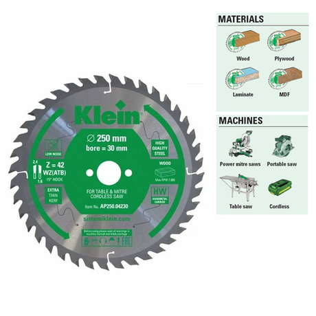 Пильный диск тонкий Klein Professional 160 х 2,2 / 1,6 х 30 Z 48 WZ, для резки дерева, мдф, фанеры, ламината подходит для пил FESTOOL AP161.04820