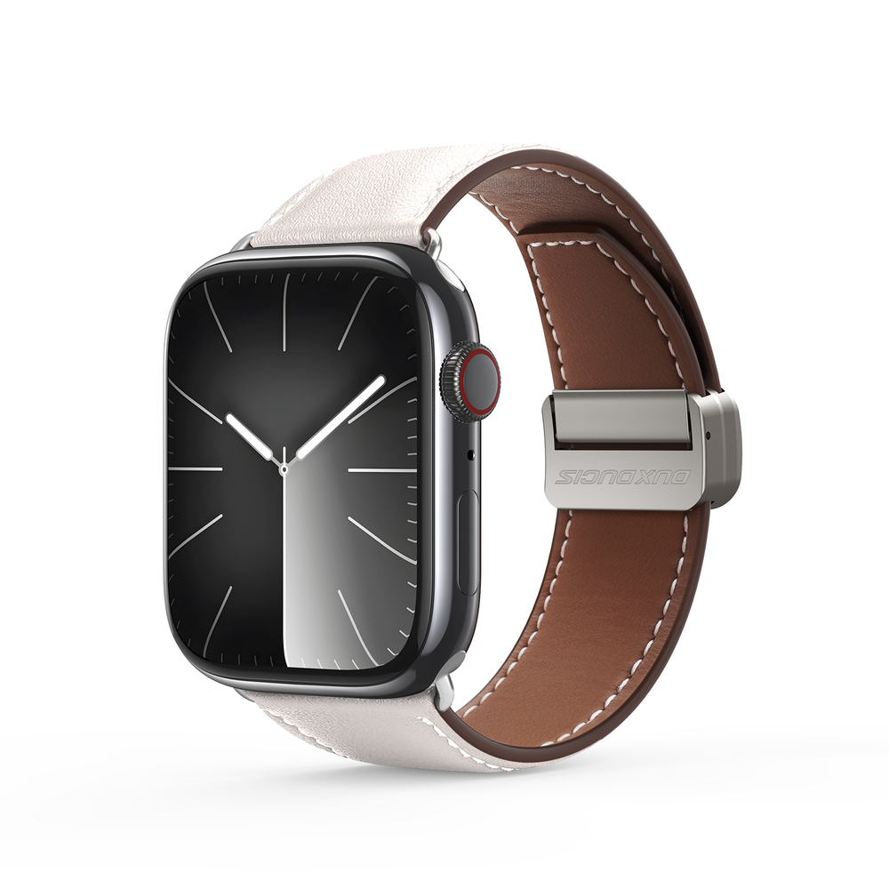 Ремешок из натуральной кожи белого цвета от Dux Ducis для смарт часов Apple Watch 42, 44, 45, 46, 49мм, серия YA Series