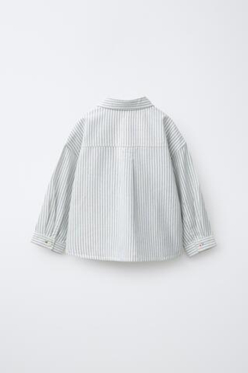 ZARA РУБАШКА В ПОЛОСКУ, ЭКРЮ/СИНИЙ
