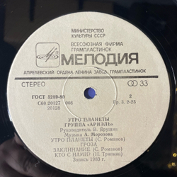 Винтажная виниловая пластинка LP Вокально Инструментальный Ансамбль Ариэль Утро Планеты (СССР 1983)