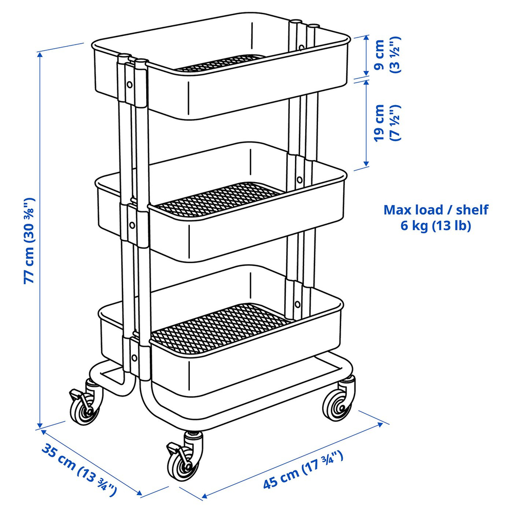 IKEA RÅSKOG  (ИКЕА РОСКОГ)  -  Тележка - белый 35х45х77 см