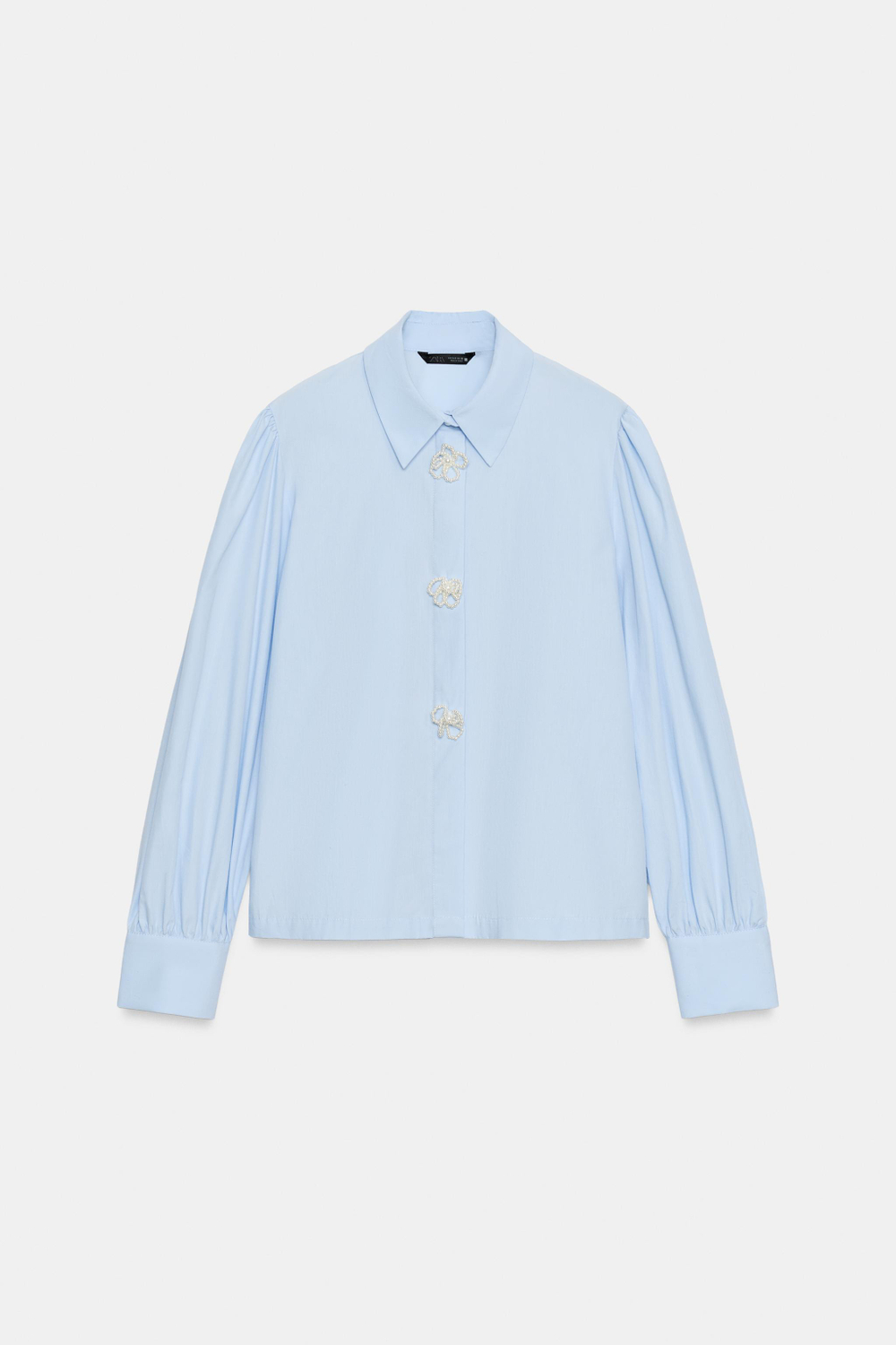 РУБАШКА ИЗ ПОПЛИНА С ЖЕМЧУЖНЫМИ ЦВЕТАМИ — ZARA