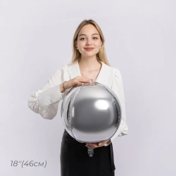 Шар 3D (18''/46 см) Сфера, Серебро, 1 шт. в уп. (цв.этик.)
