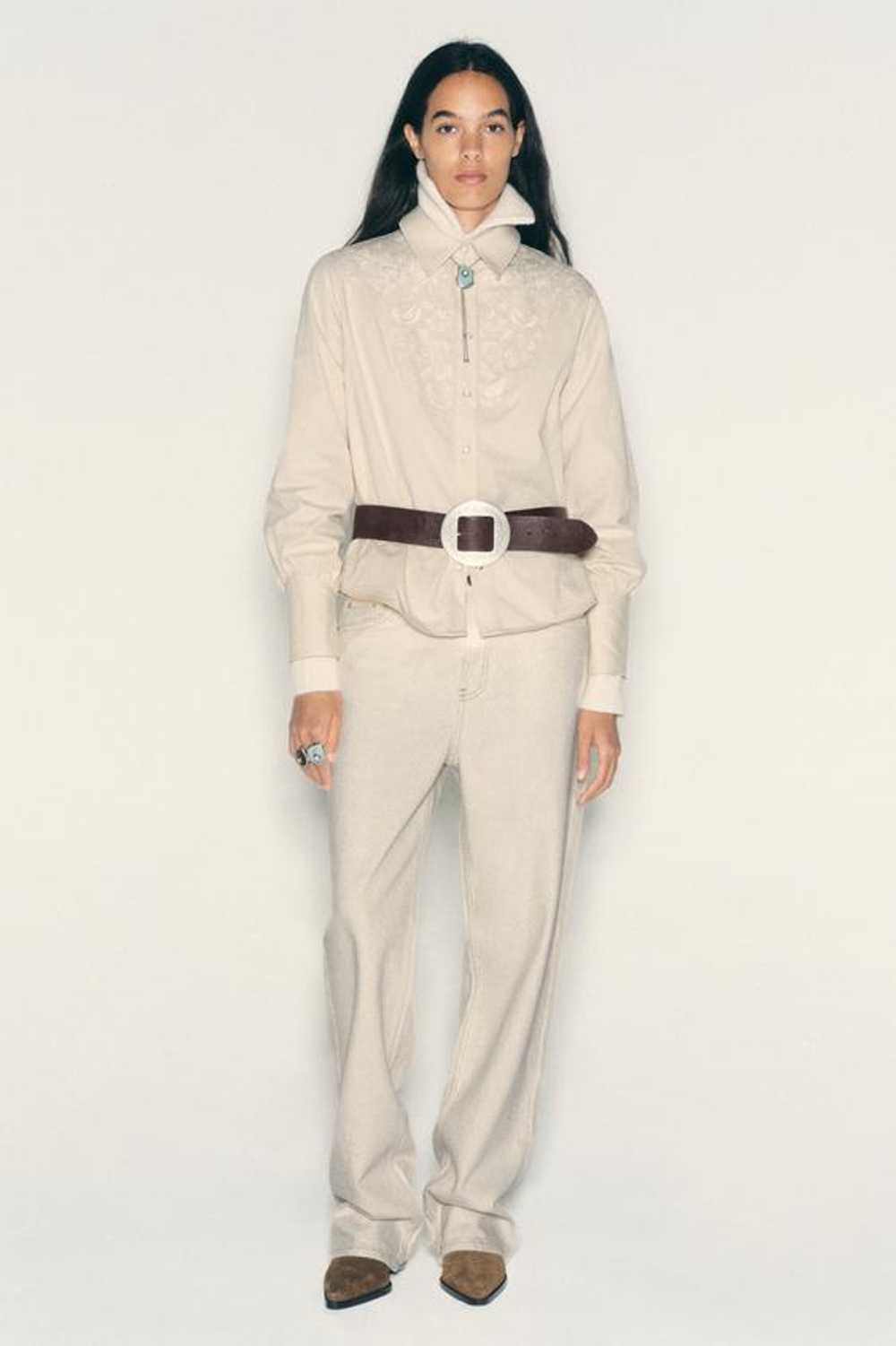 ZARA ДЖИНСЫ Z1975 REGULAR С ВЫСОКОЙ ПОСАДКОЙ, ЭКРЮ