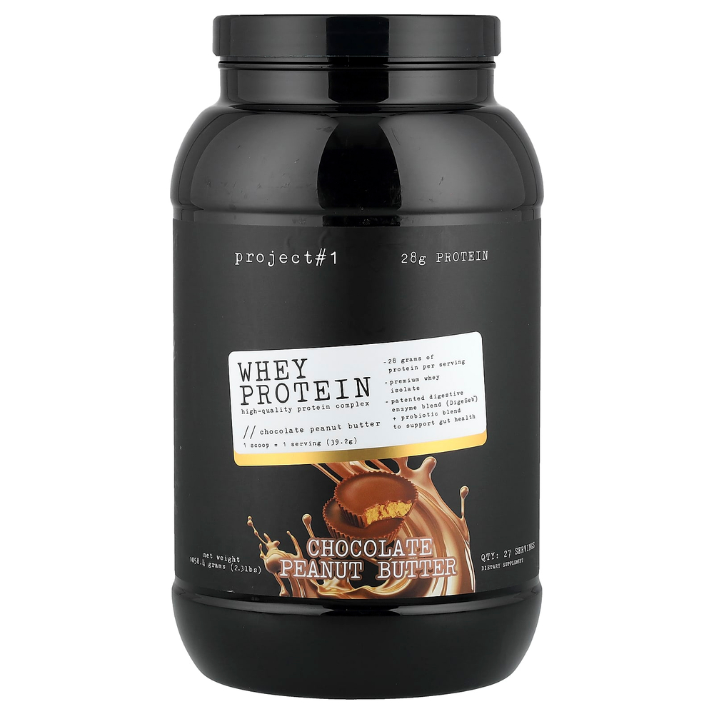 Project 1 Nutrition, сывороточный протеин, высококачественный протеиновый комплекс, шоколад и арахисовое масло, 1058,4 г (2,3 фунта)