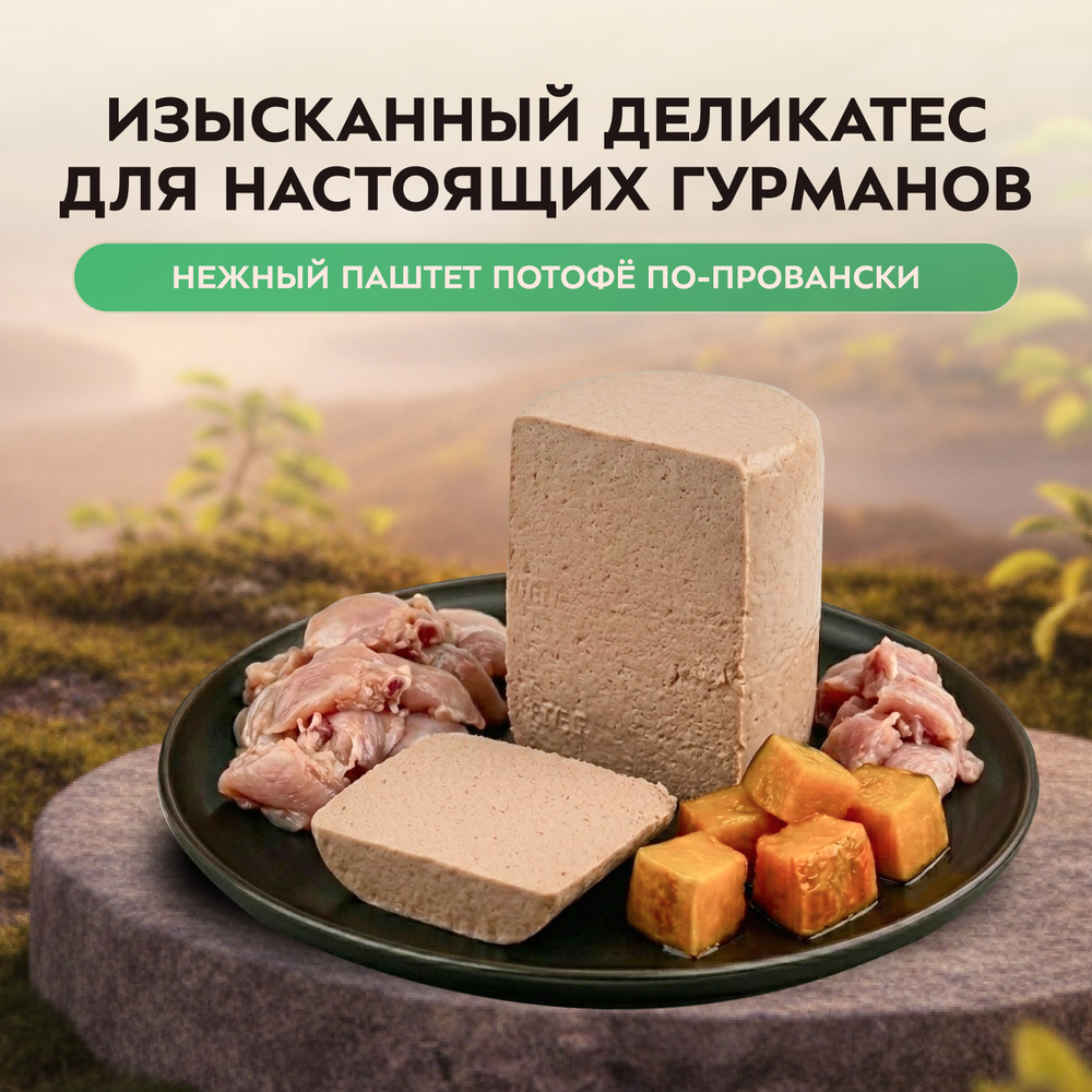 Влажный корм Мнямс Деликатес Паштет из перепёлки с тыквой для щенков всех пород "Потофё по-провански" 12шт по 400 г