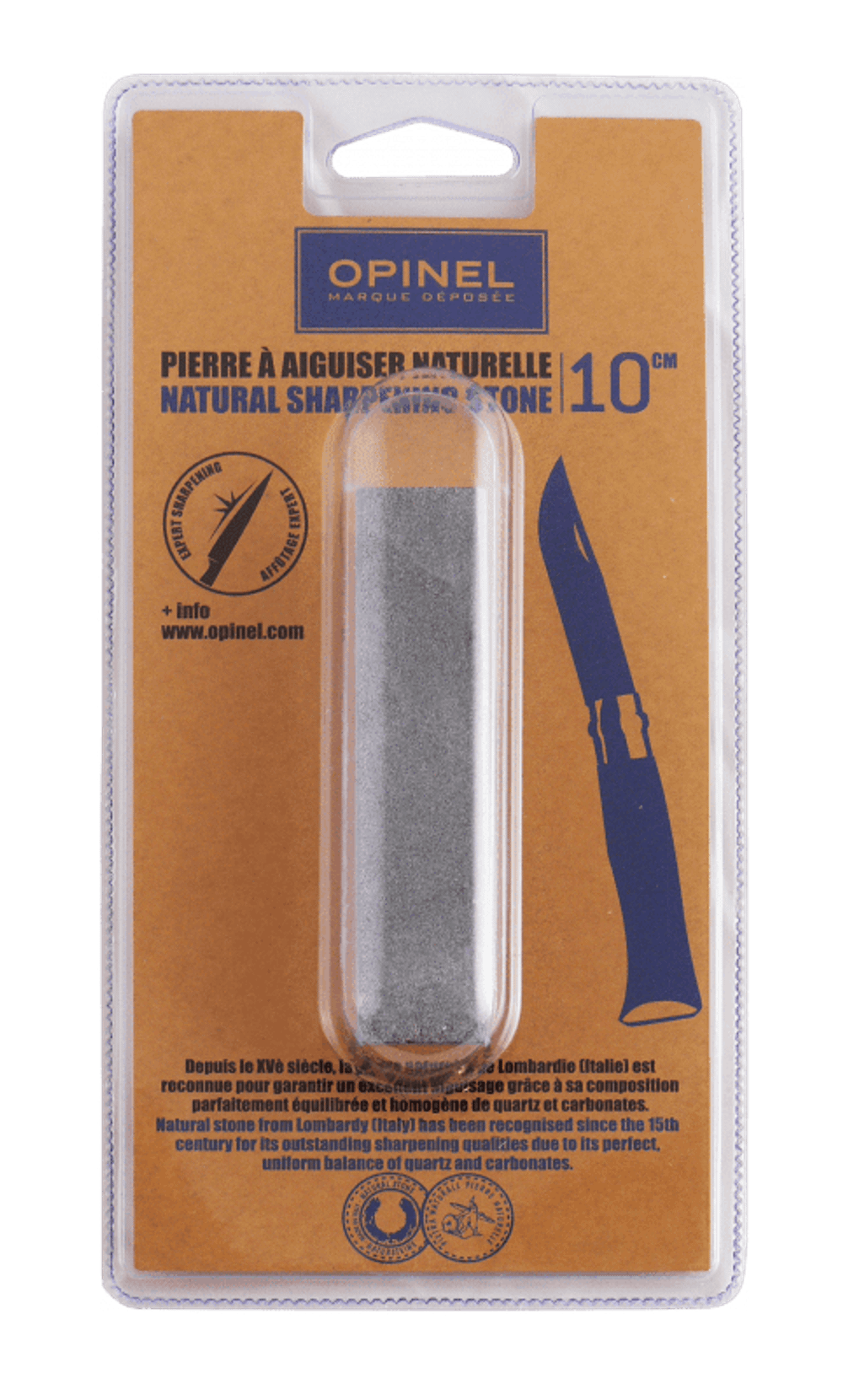 Камень Opinel для заточки ножей, длина 10см., камень - Natural Lombardy (Italy)