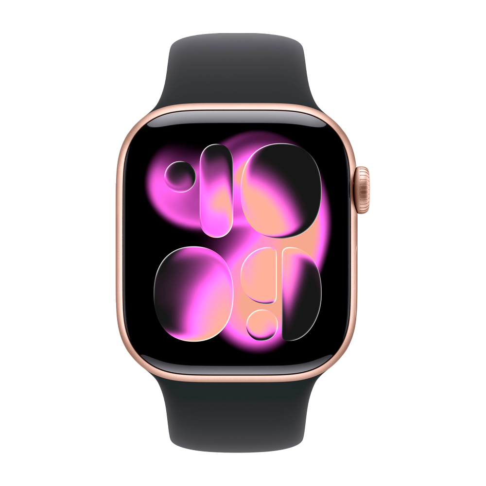 Умные часы Apple Watch Series 11 GPS, 42mm, Rose Gold Aluminium Case with Black Sport Band, S/M