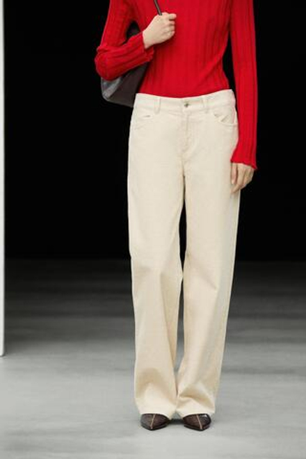Massimo Dutti Прямые вельветовые брюки, кремовый
